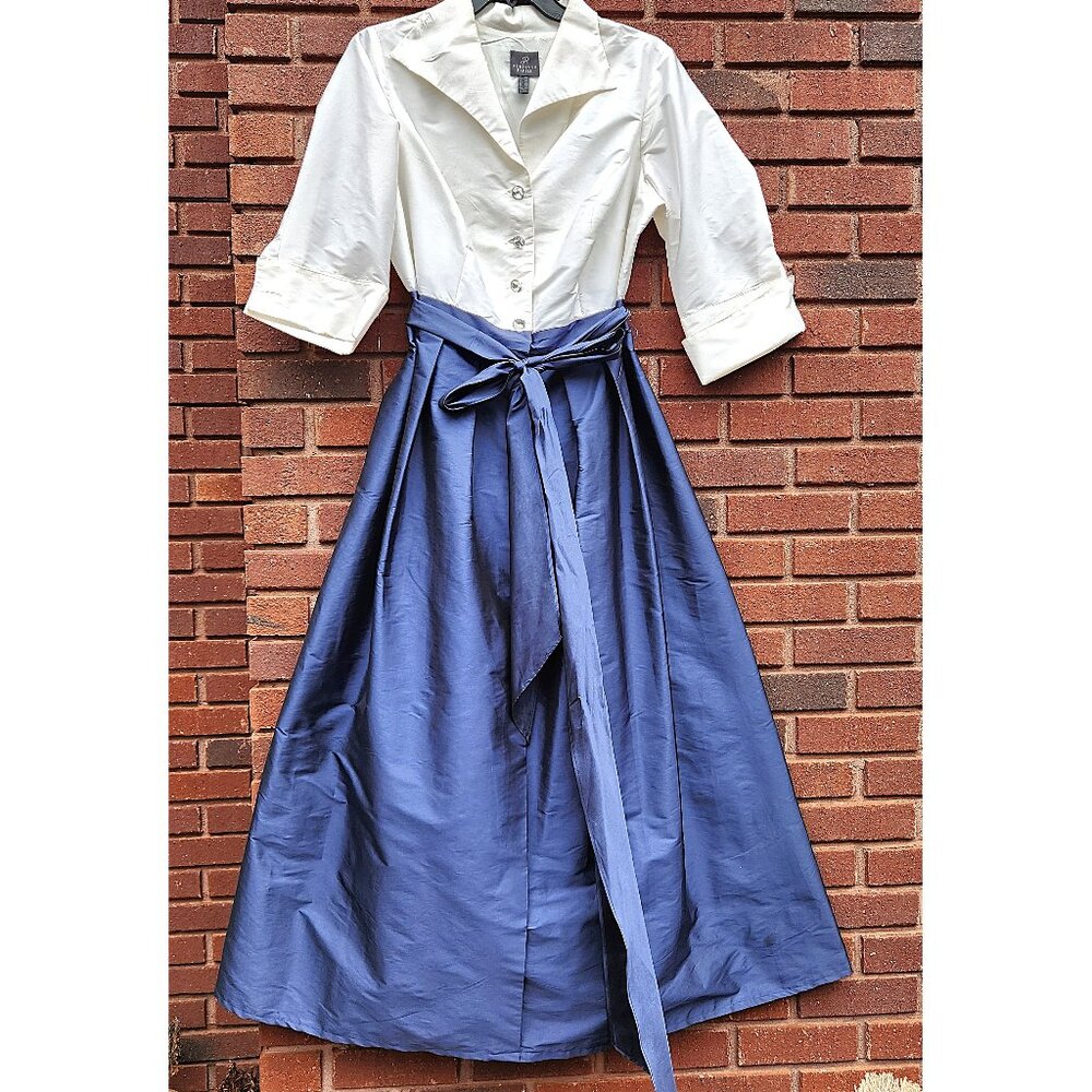 Adrianna Papell Shirt Taffeta Ball Gown White & Blue - Sz 18W
